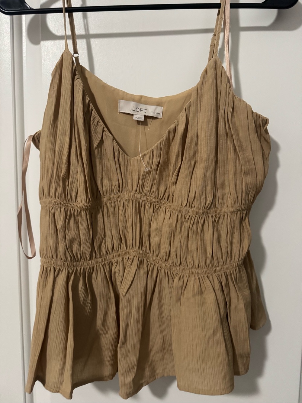 LOFT Tan Ruffled V-Neck Peplum Camisole